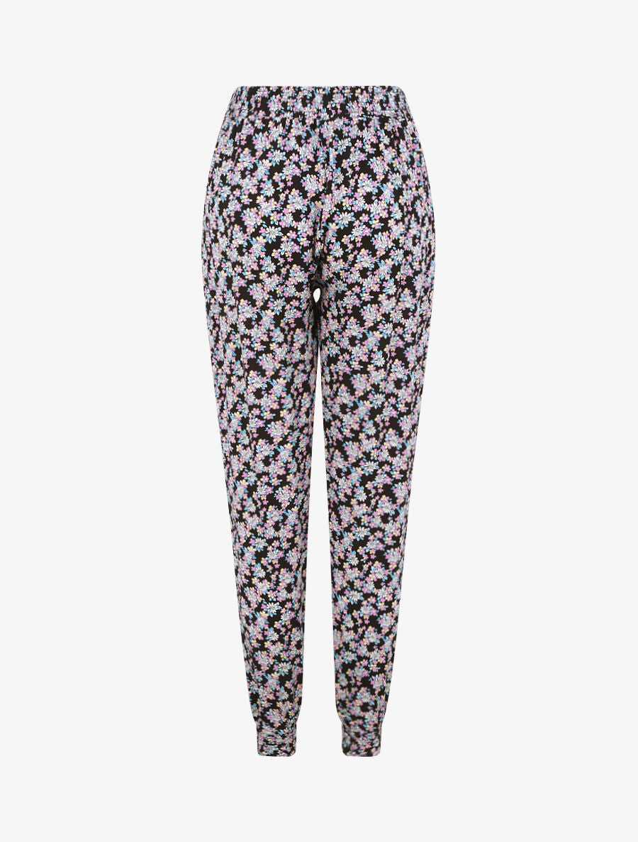 Pantalon harem imprimé floral - Noir - 2