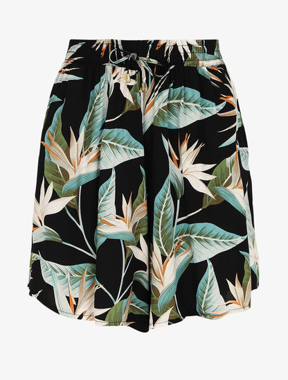 Short fluide imprimé fleurs exotiques - Noir - 1