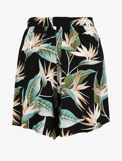 Short fluide imprimé fleurs exotiques - Noir - 2