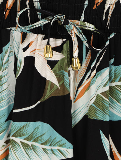 Short fluide imprimé fleurs exotiques - Noir - 3