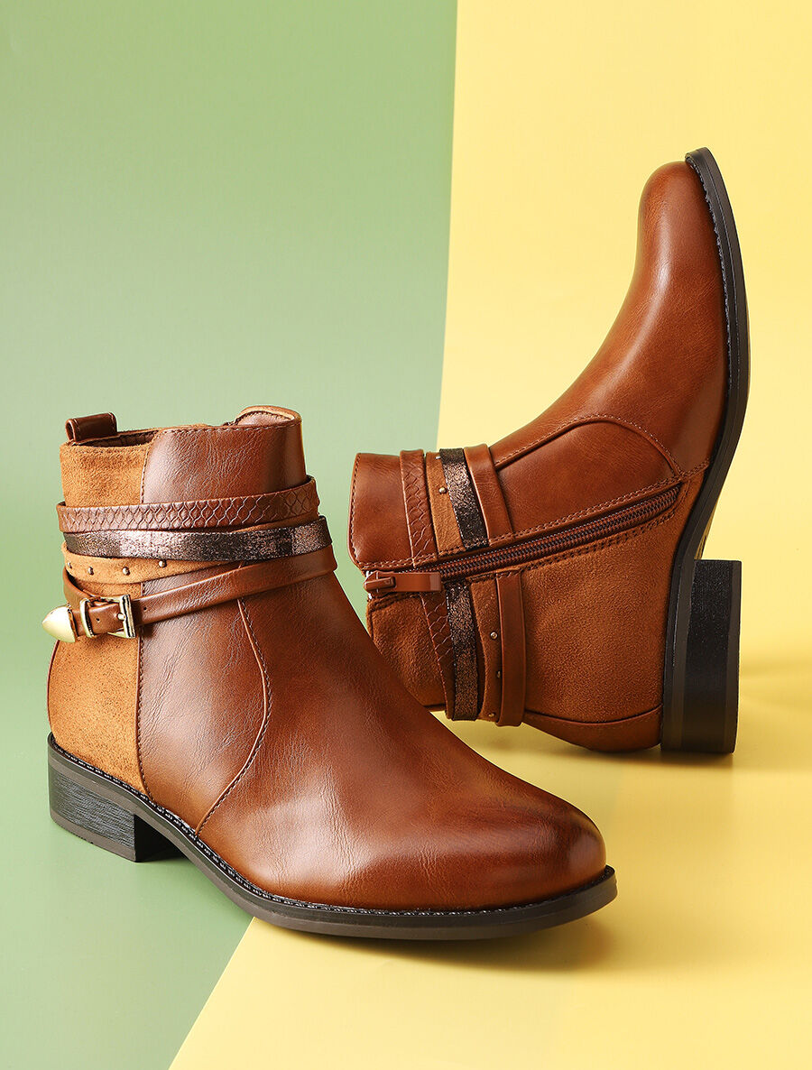 Bottines plates bi-matière - Camel - 1