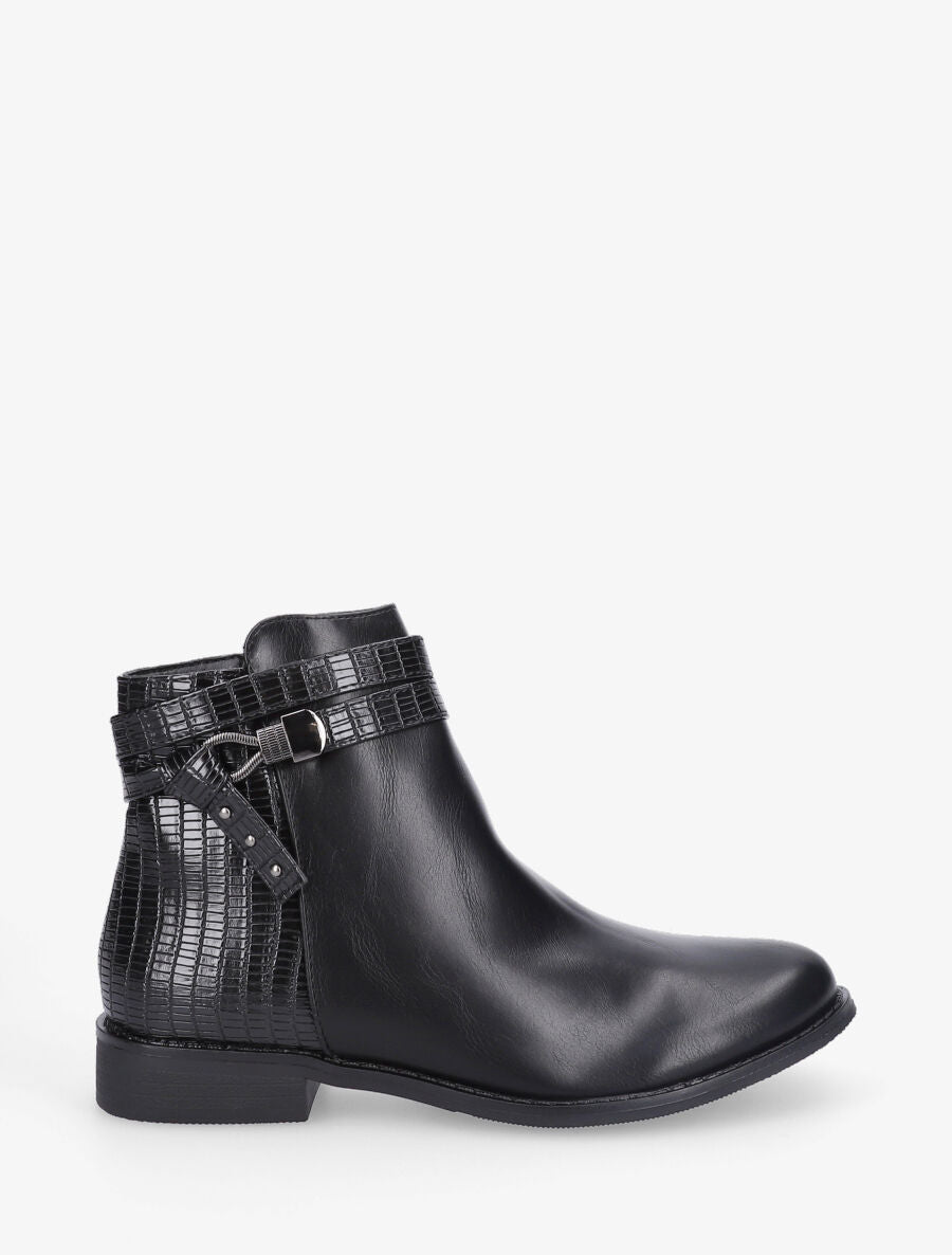 Bottines plates à contrefort python - Noir - 1