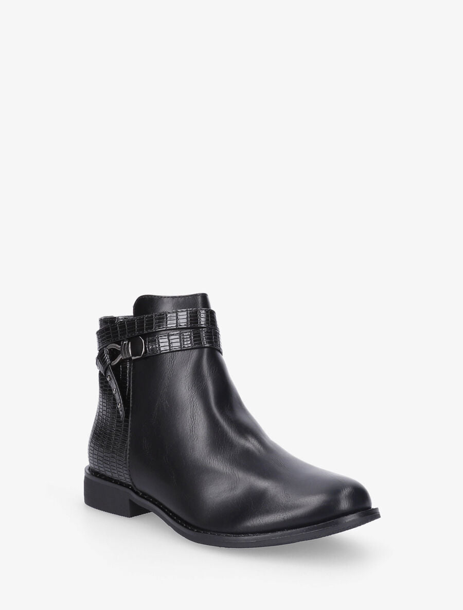 Bottines plates à contrefort python - Noir - 2