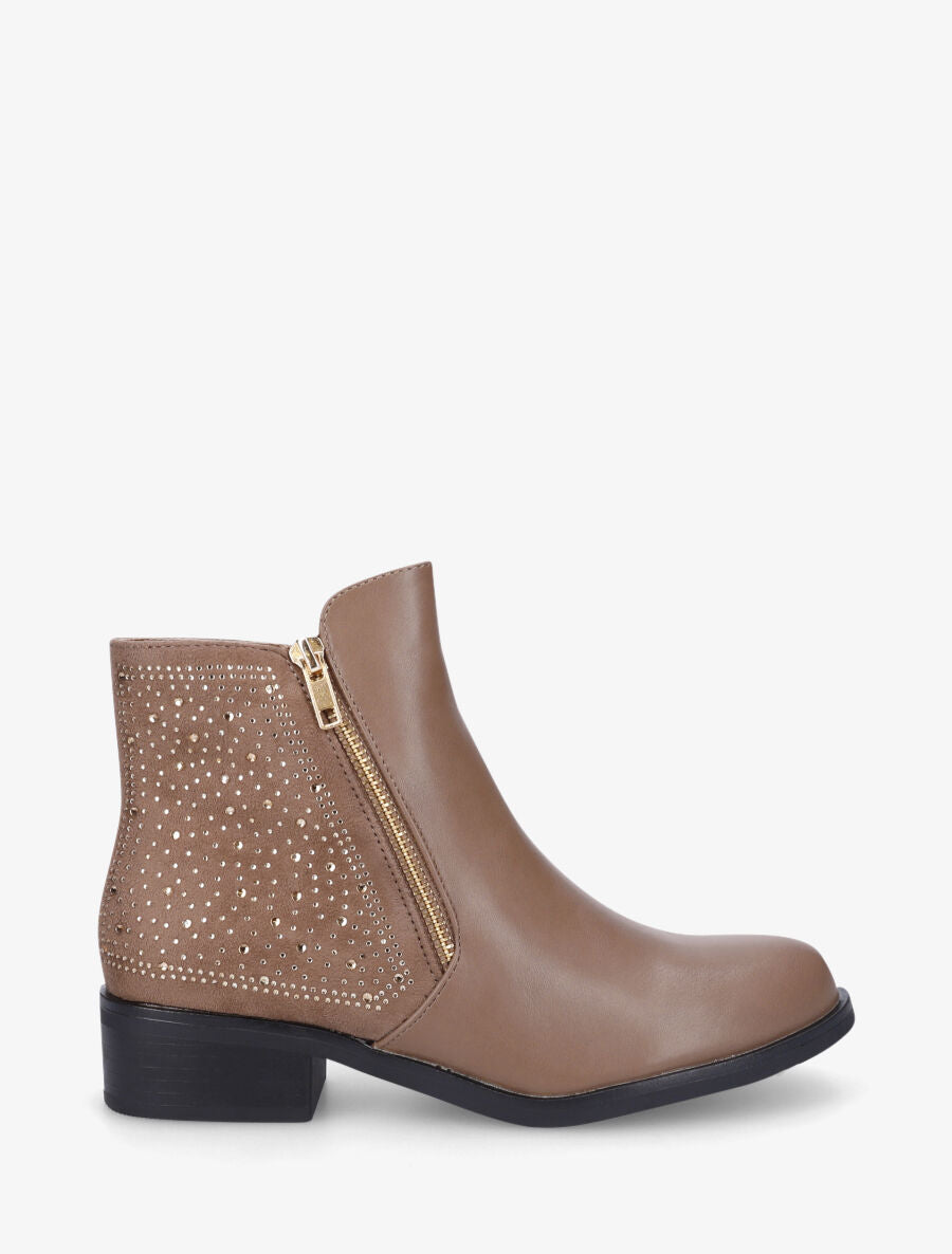 Bottines bi-matière et strass - Taupe - 5