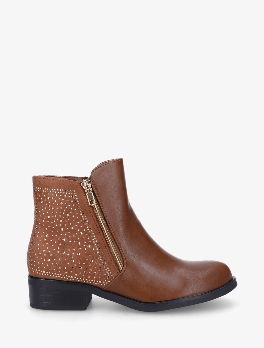 Bottines bi-matière et strass - Camel - 1