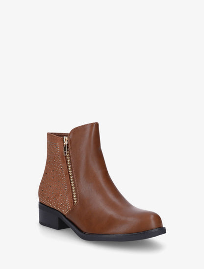 Bottines bi-matière et strass - Camel - 2
