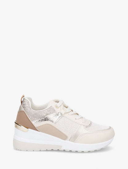Sneakers compensées et empiècement métal - Beige - 1