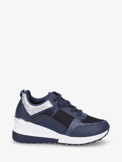 Sneakers compensées et empiècement métal - Marine - 1