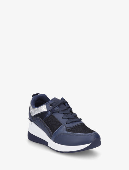 Sneakers compensées et empiècement métal - Marine - 2