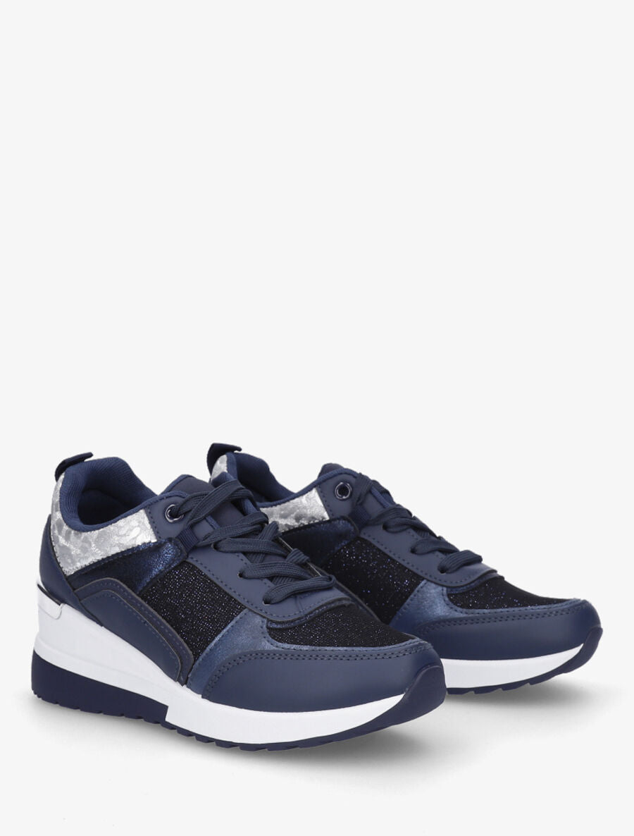 Sneakers compensées et empiècement métal - Marine - 4