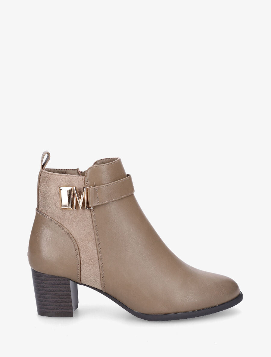Bottines en simili à boucle fantaisie - Taupe - 5