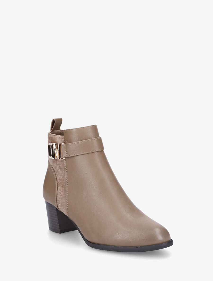 Bottines en simili à boucle fantaisie - Taupe - 2
