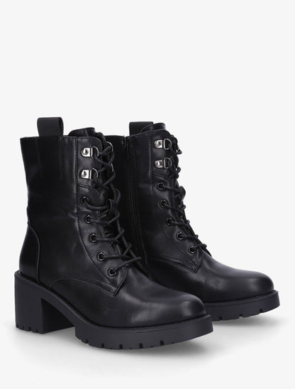 Bottines montantes à lacets en simili - Noir - 4