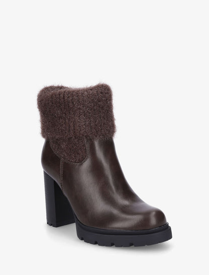 Bottines à talon bi-matière - Marron - 2