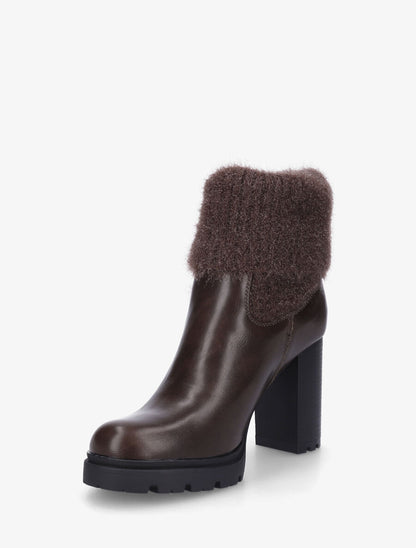 Bottines à talon bi-matière - Marron - 3