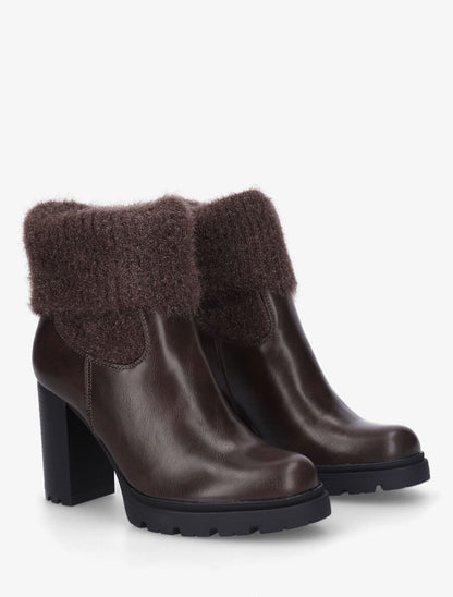 Bottines à talon bi-matière - Marron - 4