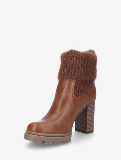 Bottines à talon bi-matière - Camel - 3