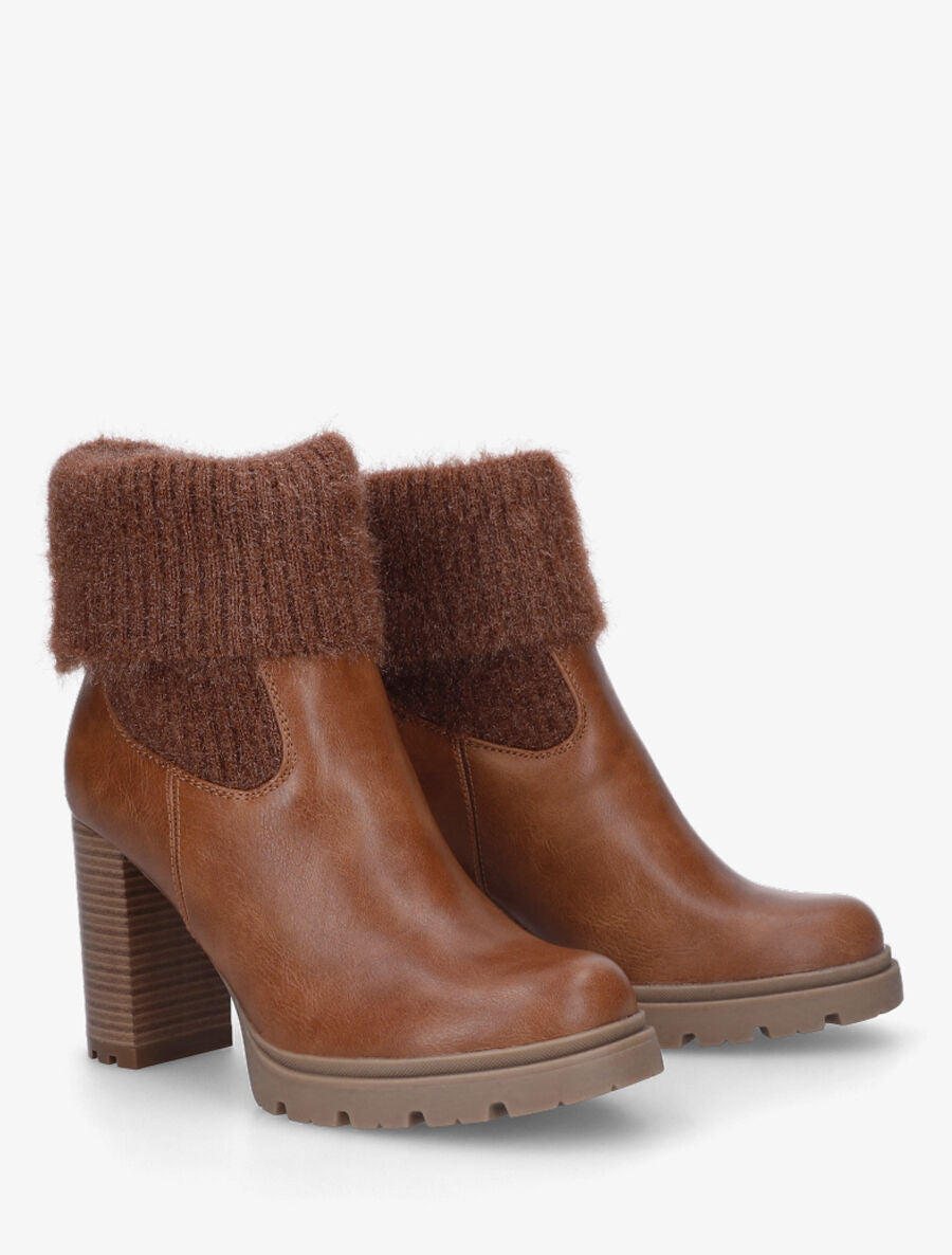 Bottines à talon bi-matière - Camel - 4