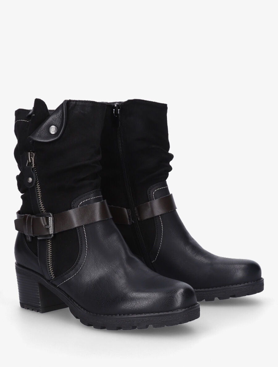 Bottines montantes bi-matière à zip - Noir - 4