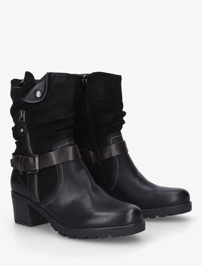Bottines montantes bi-matière à zip - Noir - 4