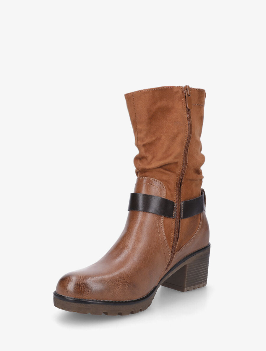 Bottines montantes bi-matière à zip - Camel - 3