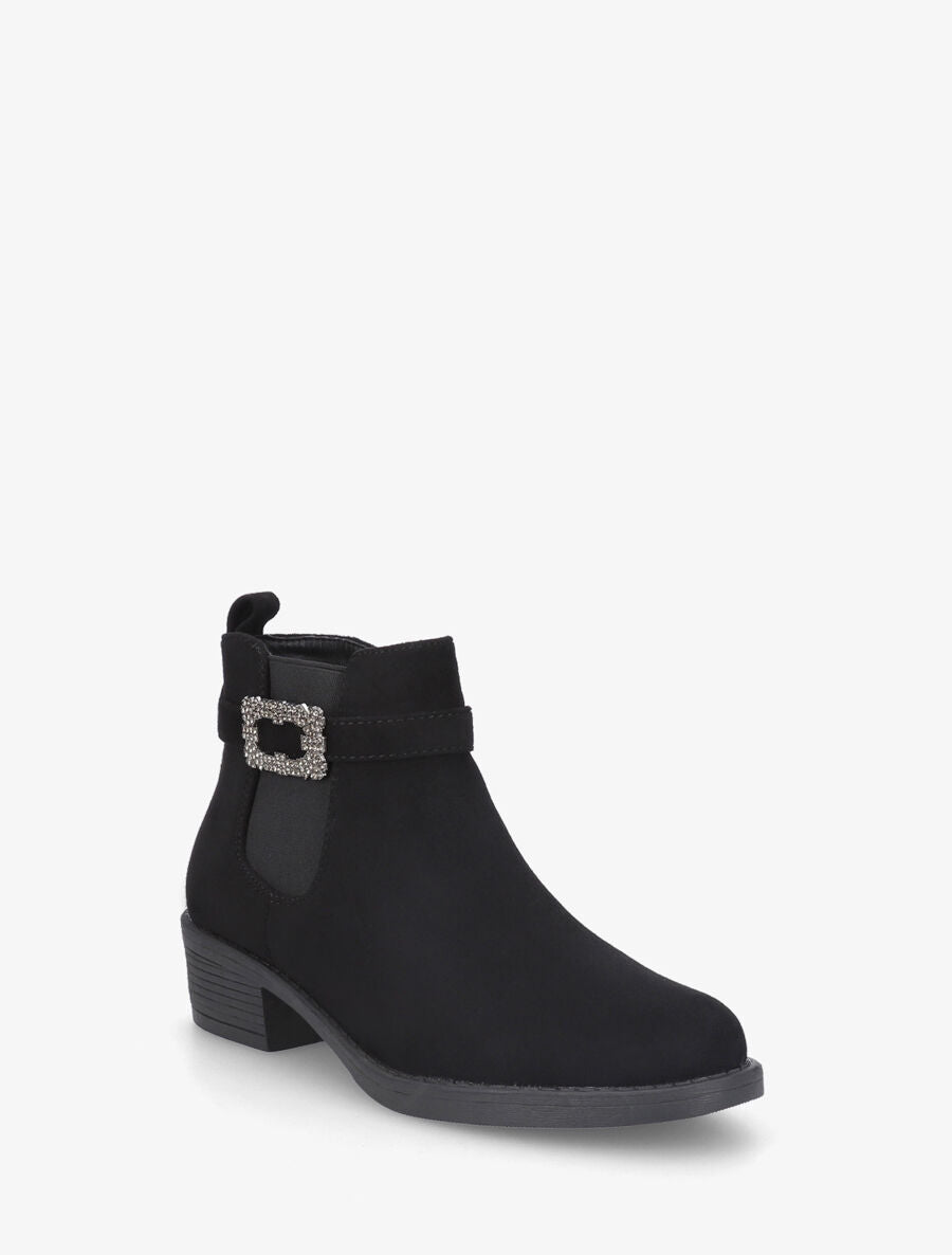 Bottines élastiquées à boucle strassé - Noir - 2