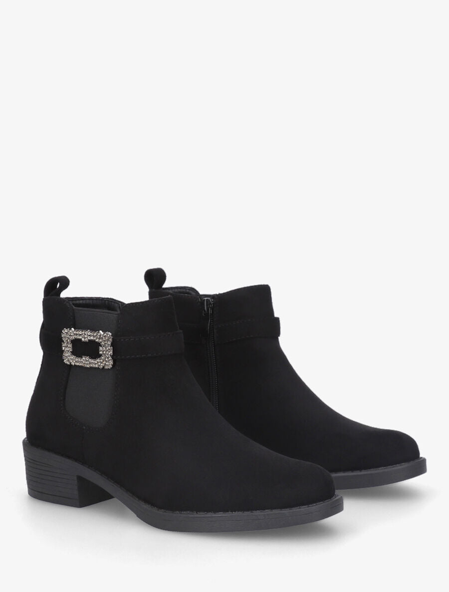 Bottines élastiquées à boucle strassé - Noir - 4