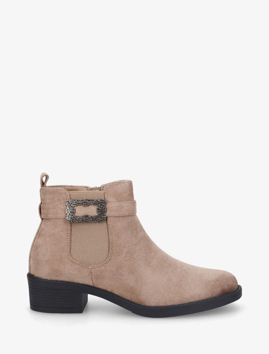 Bottines élastiquées à boucle strassé - Taupe - 1