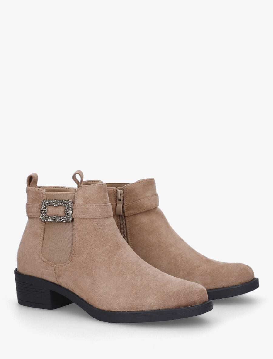 Bottines élastiquées à boucle strassé - Taupe - 4