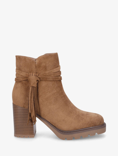 Bottines en suédine à talon - Camel - 1