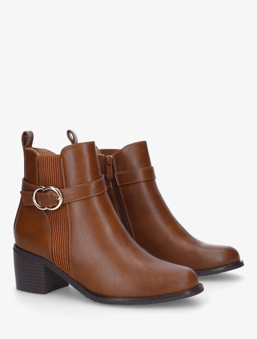 Bottines élastiquées en simili - Camel - 4