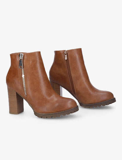 Bottines basiques à zip doré - Camel - 1