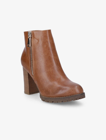 Bottines basiques à zip doré - Camel - 3