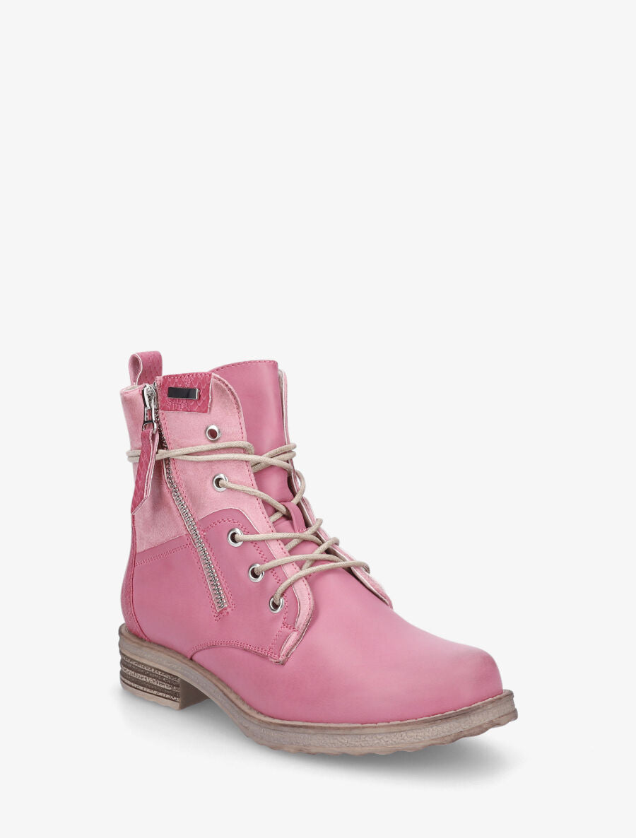 Bottines bi-matière à contrefort python - Fushia - 2