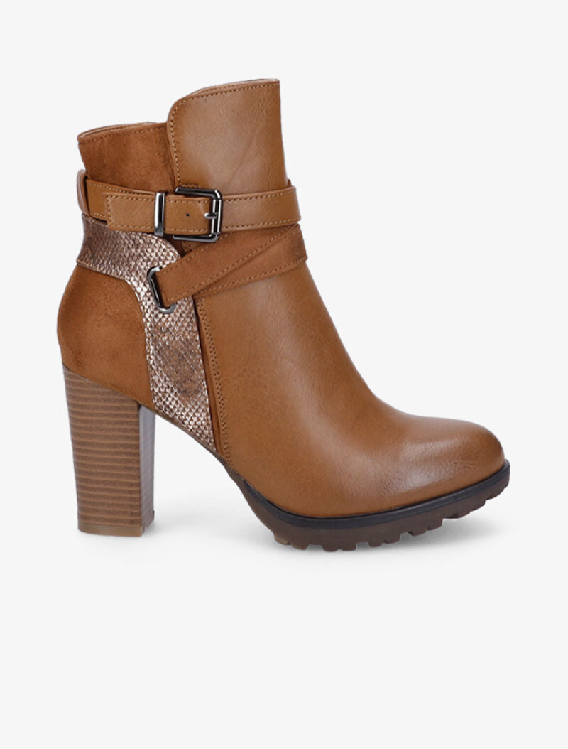 Bottines à empiècement stylisé effet python - Camel - 2