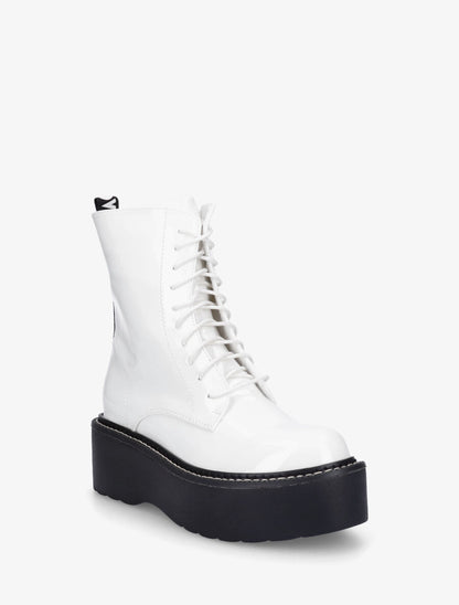 Bottines vernies à plateforme et inscription - Blanc - 2