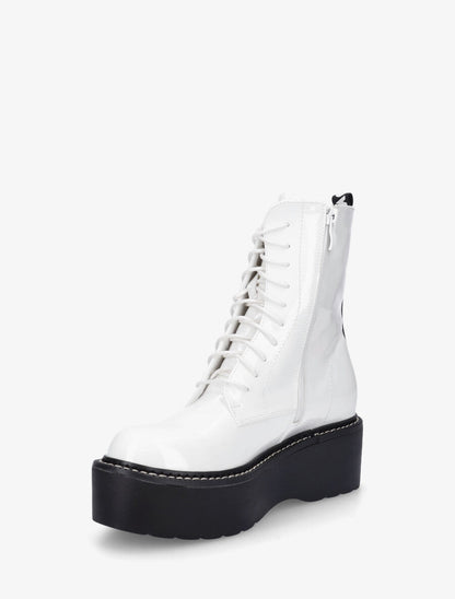 Bottines vernies à plateforme et inscription - Blanc - 3