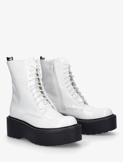 Bottines vernies à plateforme et inscription - Blanc - 4