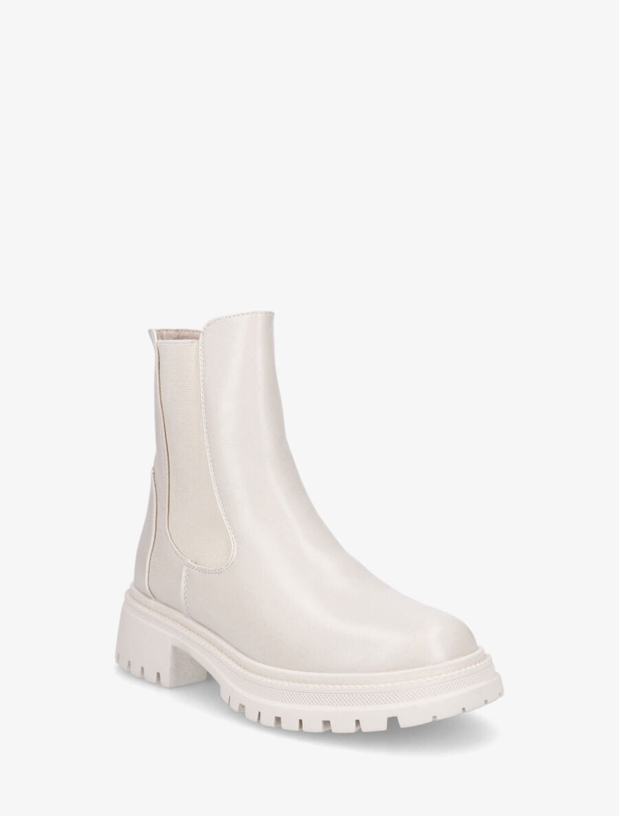 Bottines élastiquées en simili - Beige - 2