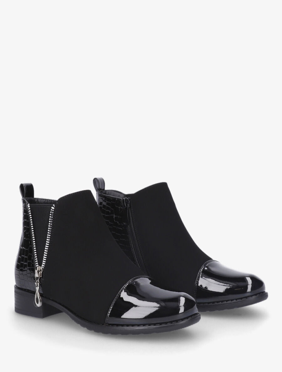 Bottines vernies et effet croco - Noir - 4