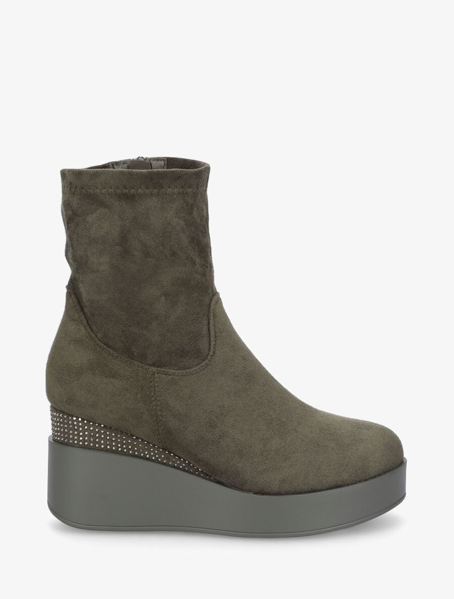 Bottines compensées en suédine et souples - Kaki - 1