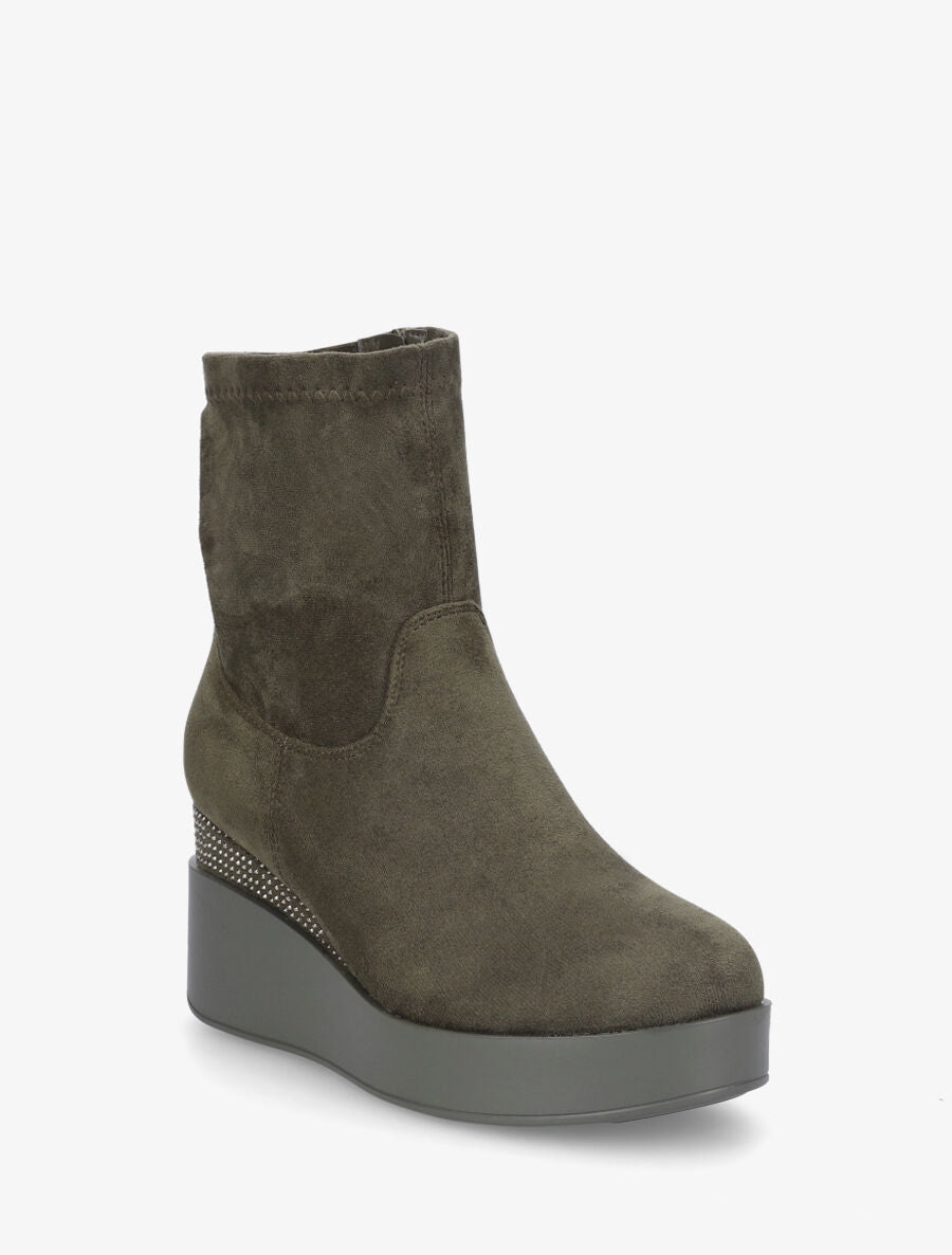 Bottines compensées en suédine et souples - Kaki - 2