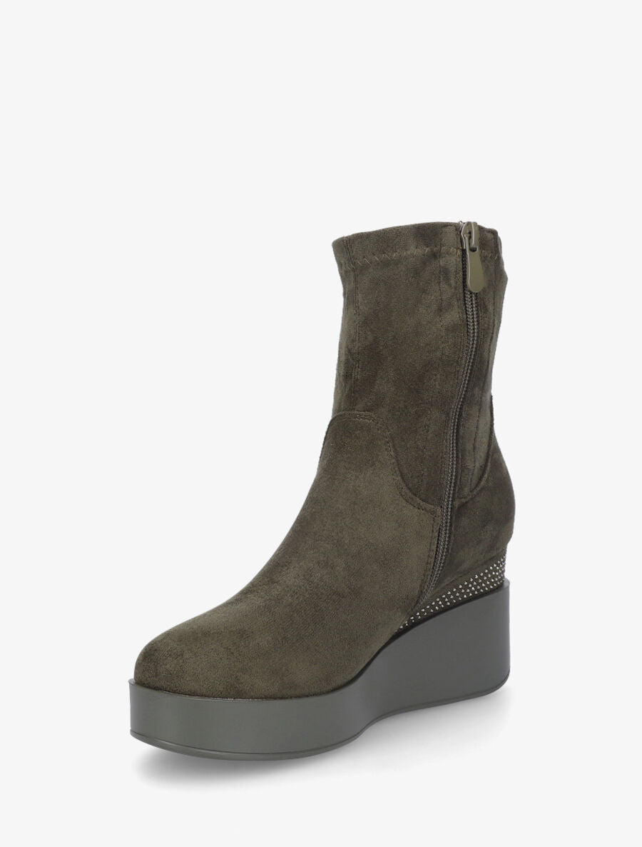Bottines compensées en suédine et souples - Kaki - 3