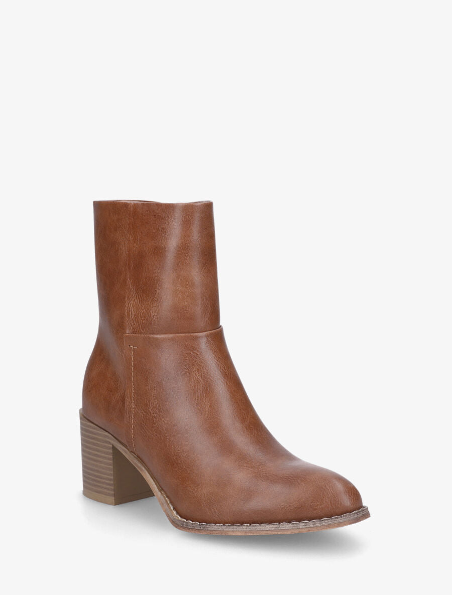Bottines en simili à talon bloc - Camel - 2