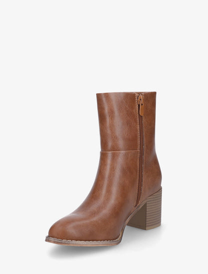 Bottines en simili à talon bloc - Camel - 3