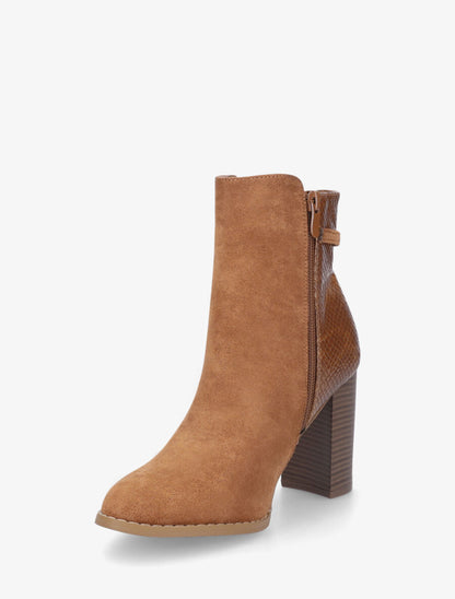 Bottines en suédine et contrefort en python - Camel - 3