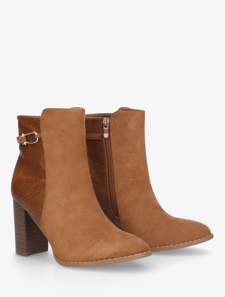 Bottines en suédine et contrefort en python - Camel - 4