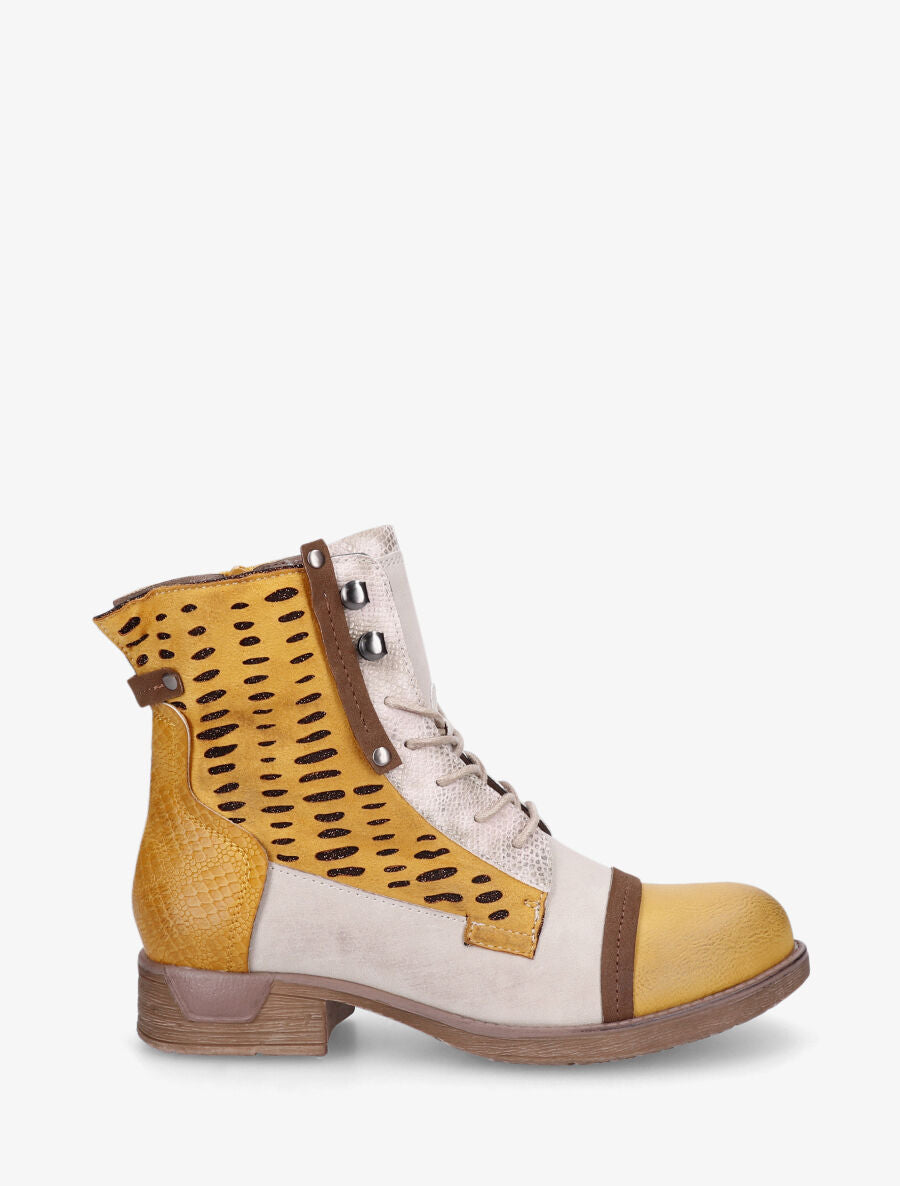 Bottines en simili multi textures - Jaune moutarde - 1
