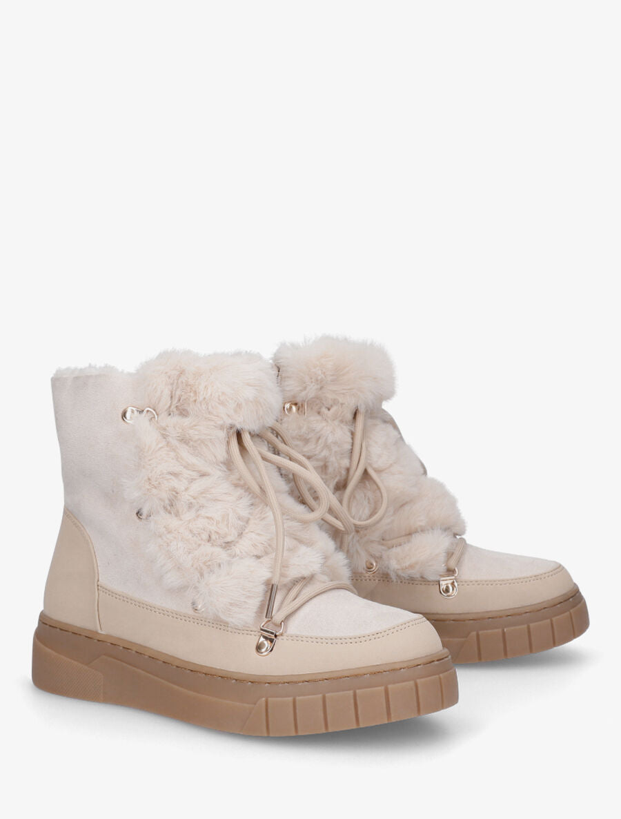 Boots en suédine à fausse fourrure - Beige - 4