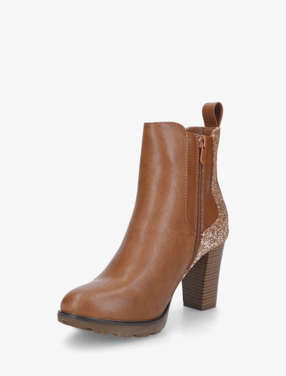Bottines en simili à contrefort pailleté - Camel - 3